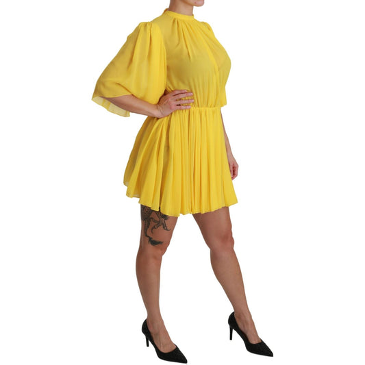 Dolce & Gabbana Silk Pleated A-line Mini Dress in Sunshine Yellow Dolce & Gabbana Goldenrod