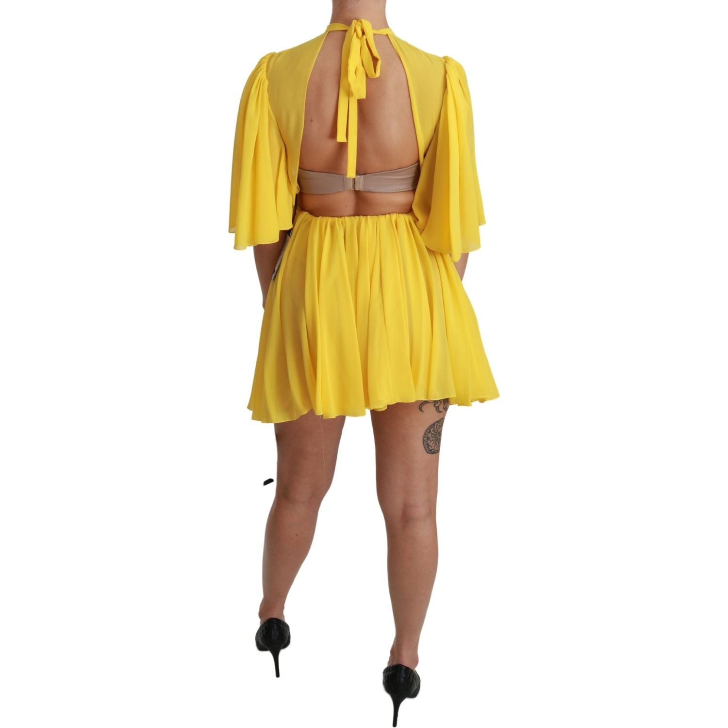 Dolce & Gabbana Yellow Pleated A-line Mini 100% Silk Dress