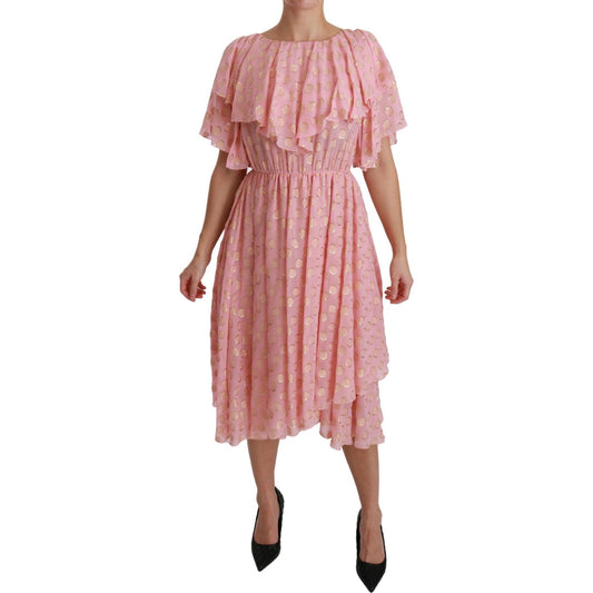 Dolce & Gabbana Elegant Pleated Midi A-Line Dress Dolce & Gabbana Rosy Brown