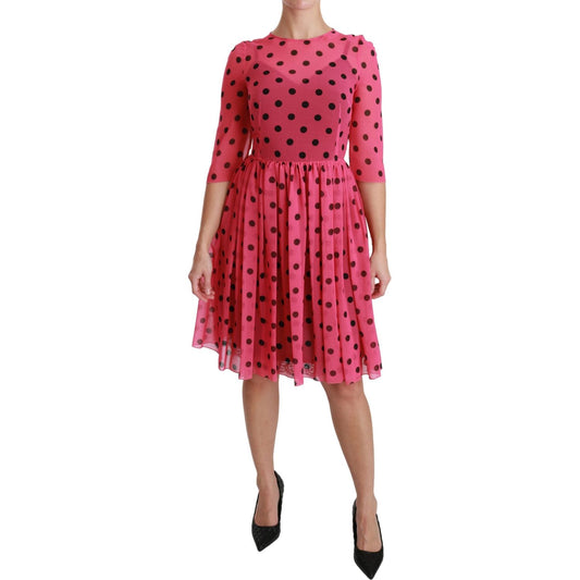 Dolce & Gabbana Elegant Polka Dot A-Line Knee Length Dress Dolce & Gabbana Maroon