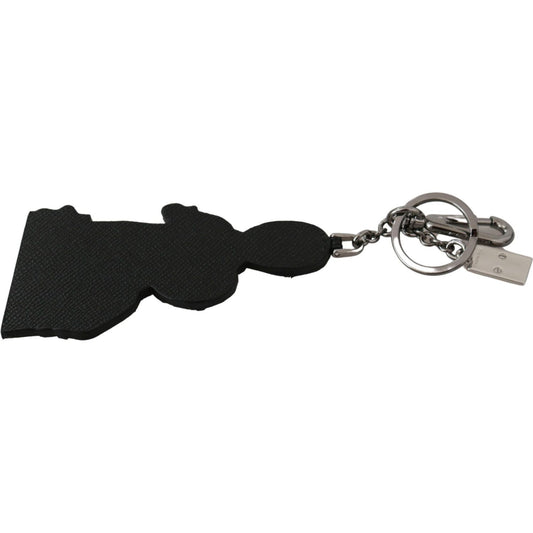 Dolce & Gabbana Elegant Tricolor Leather Keychain Keychain Dolce & Gabbana Black