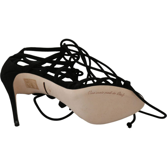 Dolce & Gabbana Black Suede Strap Stilettos Shoes Sandals LA6433-36