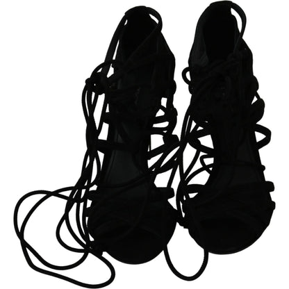 Dolce & Gabbana Black Suede Strap Stilettos Shoes Sandals Heeled Sandals
