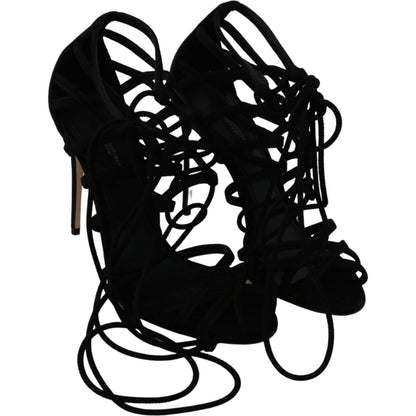 Dolce & Gabbana Black Suede Strap Stilettos Shoes Sandals Heeled Sandals