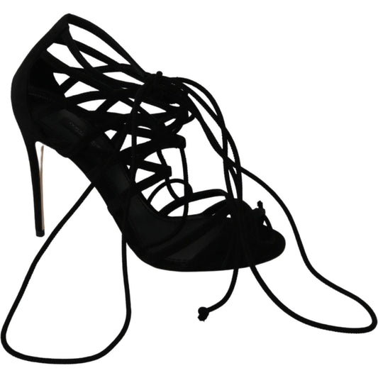 Dolce & Gabbana Black Suede Strap Stilettos Shoes Sandals LA6433-36