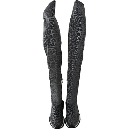 Dolce & Gabbana Gray Leopard High Top Sneakers Booties Shoes Dolce & Gabbana