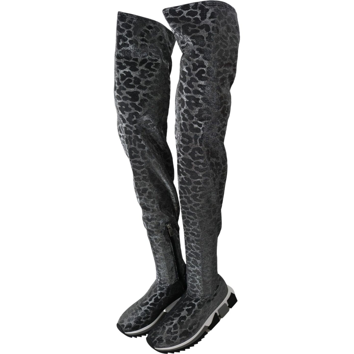 Dolce & Gabbana Gray Leopard High Top Sneakers Booties Shoes Dolce & Gabbana