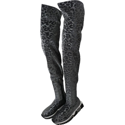 Dolce & Gabbana Gray Leopard High Top Sneakers Booties Shoes Dolce & Gabbana