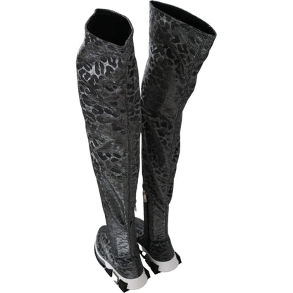 Dolce & Gabbana Gray Leopard High Top Sneakers Booties Shoes Dolce & Gabbana