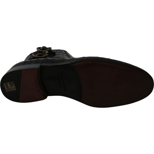 Dolce & Gabbana Elegant Derby Brogue Boots in Exotic Leather Dolce & Gabbana Black
