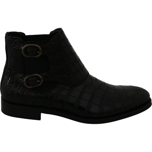 Dolce & Gabbana Elegant Derby Brogue Boots in Exotic Leather Dolce & Gabbana Black