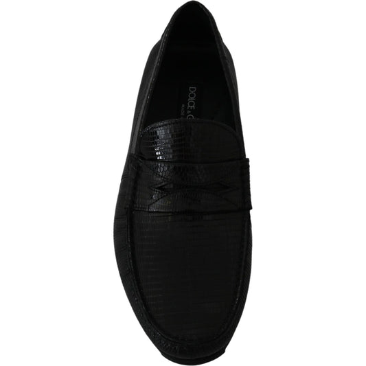Dolce & Gabbana Exquisite Black Lizard Leather Loafers Dolce & Gabbana Black