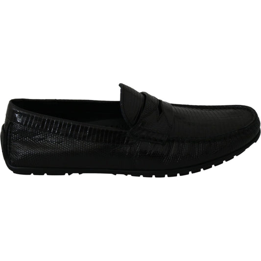 Dolce & Gabbana Exquisite Black Lizard Leather Loafers Dolce & Gabbana Black