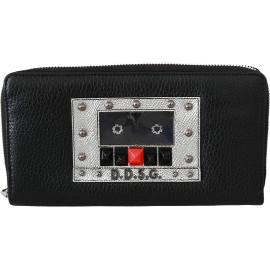 Dolce & Gabbana Elegant Black Leather Zip Continental Wallet Purse Dolce & Gabbana Black