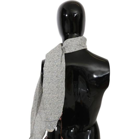 Ermanno Scervino Chic Cotton Scarf in Beige & Blue Fantasy Print Wrap Shawl Scarves Ermanno Scervino Dark Gray