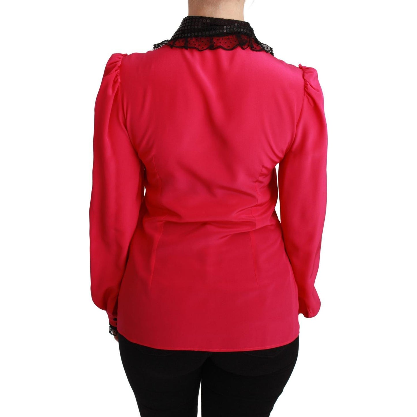 Dolce & Gabbana Pink Silk Black Sequin Lace Shirt Blouse TSH2673-40