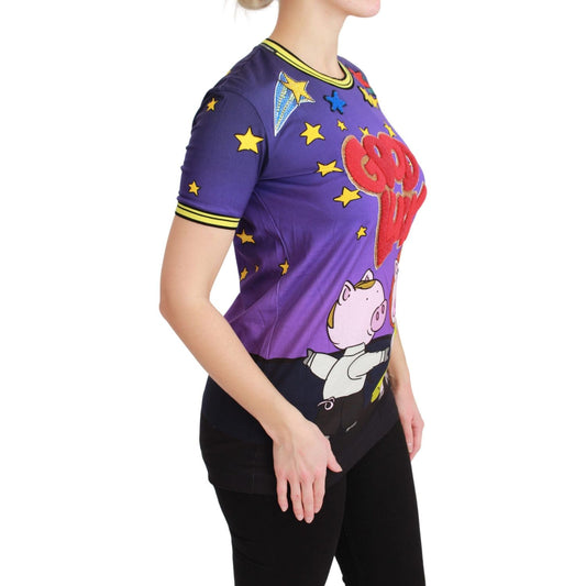 Dolce & Gabbana Elegant Crewneck Motive Tee in Purple Dolce & Gabbana Tan