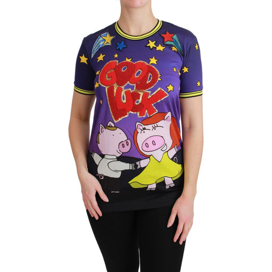 Dolce & Gabbana Elegant Crewneck Motive Tee in Purple Dolce & Gabbana Tan