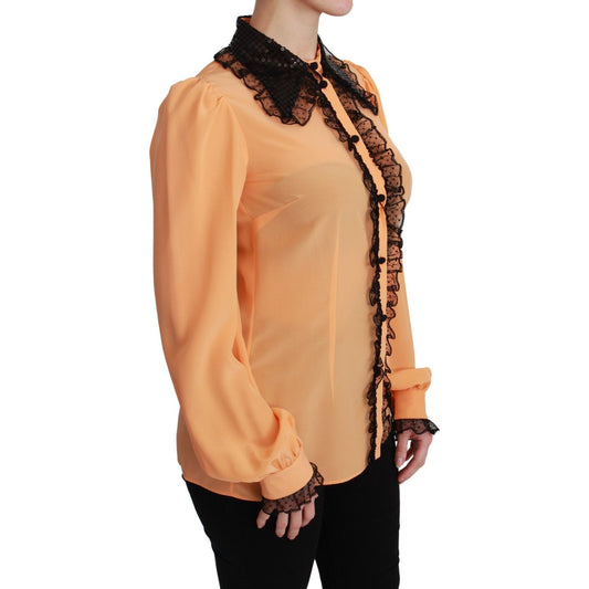Dolce & Gabbana Silk Blend Yellow Blouse with Sequined Collar Dolce & Gabbana Dark Salmon