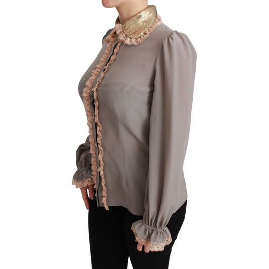 Dolce & Gabbana Elegant Silk Blend Sequin Collar Shirt Dolce & Gabbana Dim Gray