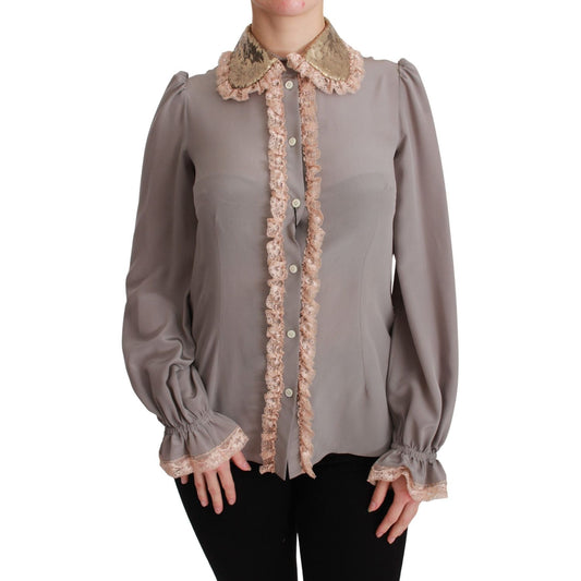 Dolce & Gabbana Elegant Silk Blend Sequin Collar Shirt Dolce & Gabbana Slate Gray