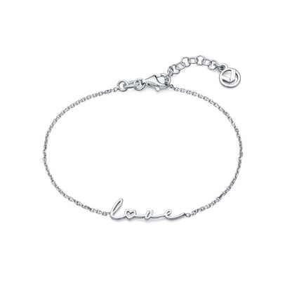 Delicate silver bracelet with 'love' script design and chain clasp, perfect for ladies, from VICEROY JEWELS Mod. 1336P000-00 collection.