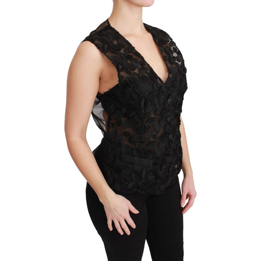 Dolce & Gabbana Elegant Floral Black Silk Blend Vest Dolce & Gabbana Black