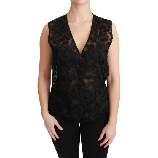 Dolce & Gabbana Elegant Floral Black Silk Blend Vest Dolce & Gabbana Black