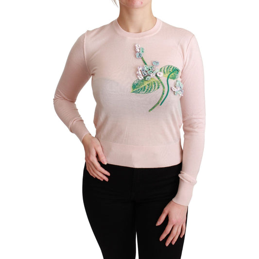 Dolce & Gabbana Silk Blend Floral Embroidered Sweater Dolce & Gabbana Gray
