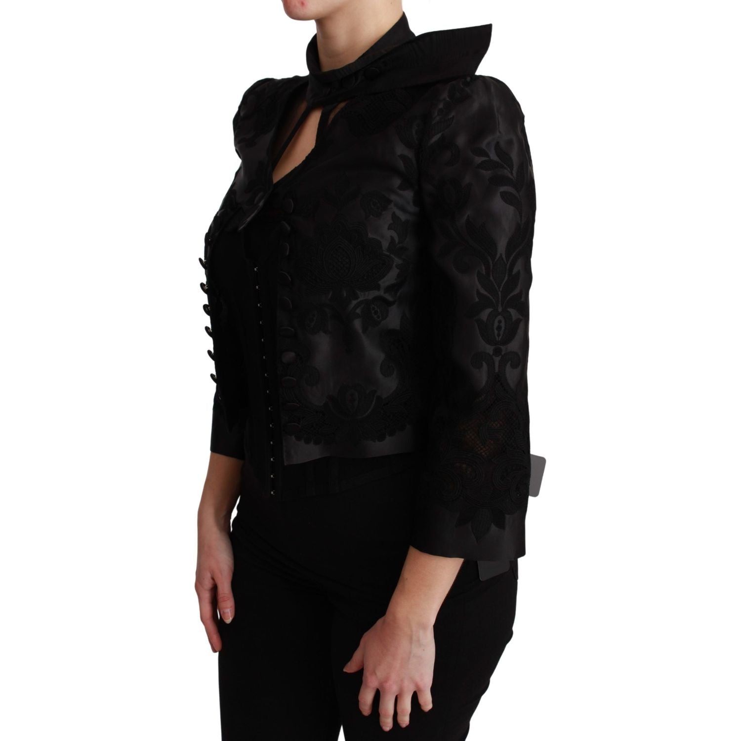 Dolce & Gabbana Black Floral Jacquard Blazer Silk Jacket