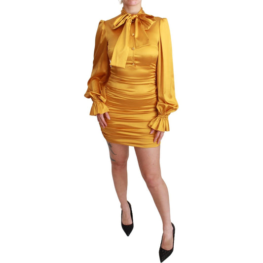 Dolce & Gabbana Radiant Yellow Silk Bodycon Mini Dress Dolce & Gabbana Chocolate