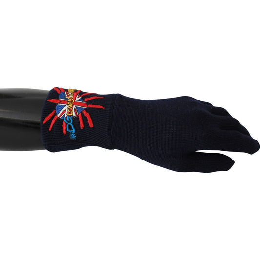 Dolce & Gabbana Blue Virgin Wool Unisex Gloves Dolce & Gabbana Black