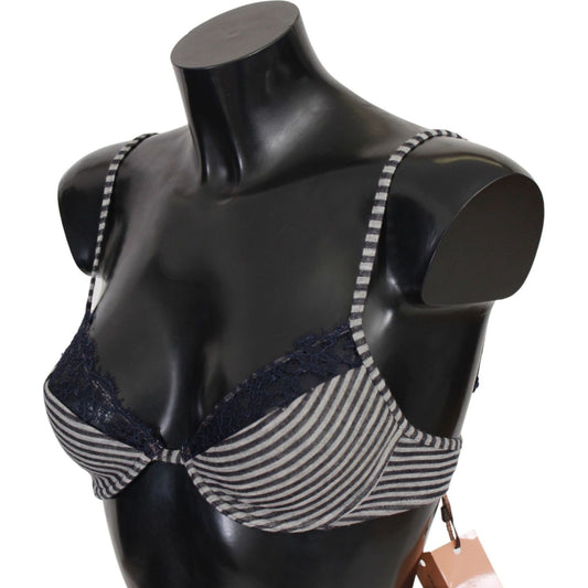 Ermanno Scervino Blue Stripes Lace Reggiseno Bra Ermanno Scervino Dark Slate Gray