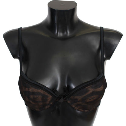 Roberto Cavalli Black Leopard Nylon Push Up Bra Underwear