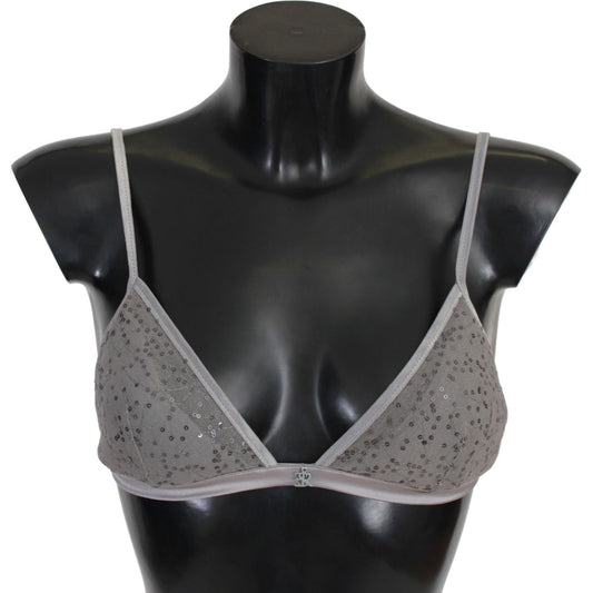 Ermanno Scervino Sequined Gray Triangolo Bra Luxury Underwear Ermanno Scervino Dark Slate Gray