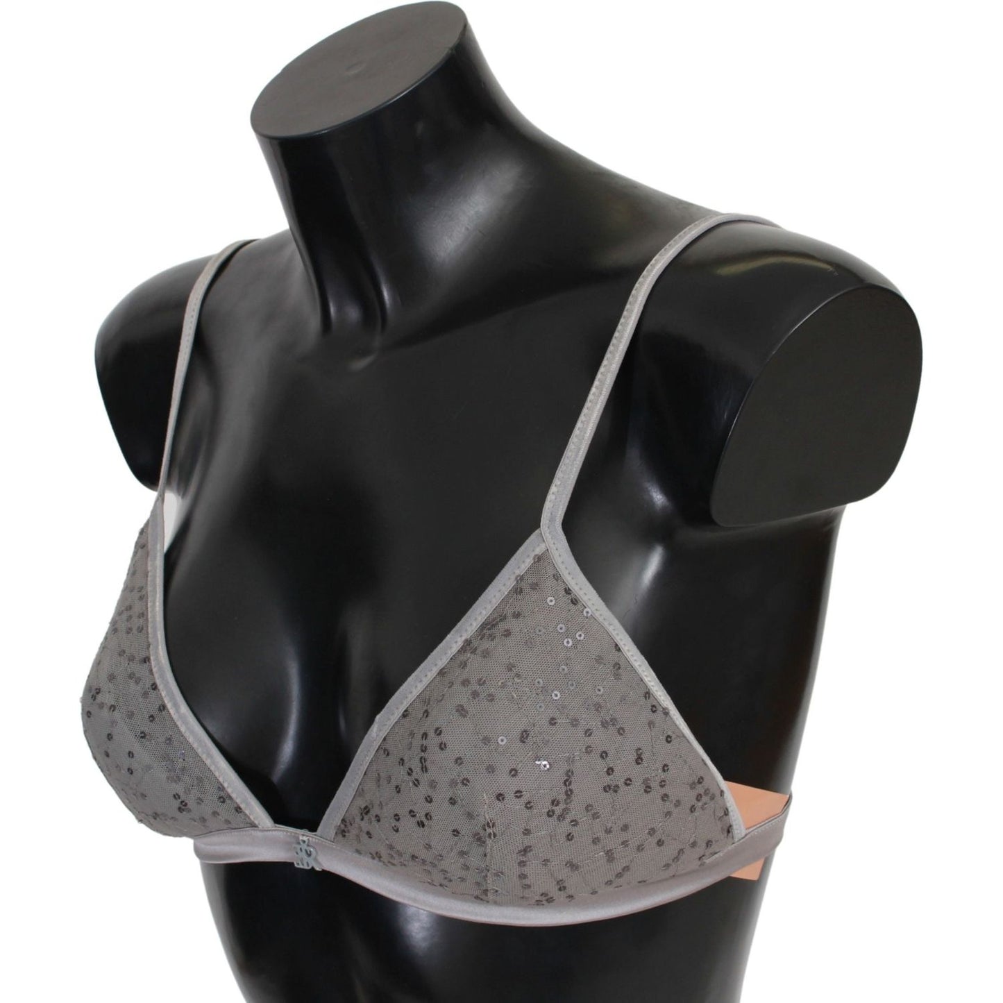 Ermanno Scervino Sequined Gray Triangolo Bra Luxury Underwear Ermanno Scervino Dark Slate Gray