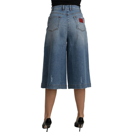 Dolce & Gabbana Elegant Wide Leg Cropped Denim Trousers Dolce & Gabbana Dim Gray