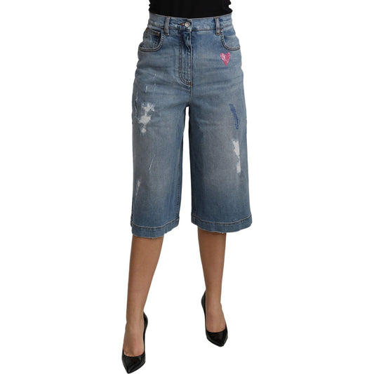 Dolce & Gabbana Elegant Wide Leg Cropped Denim Trousers Dolce & Gabbana Dim Gray