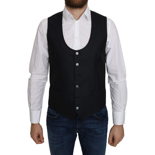Dolce & Gabbana Elegant Blue Silk-Blend Formal Vest Dolce & Gabbana Black