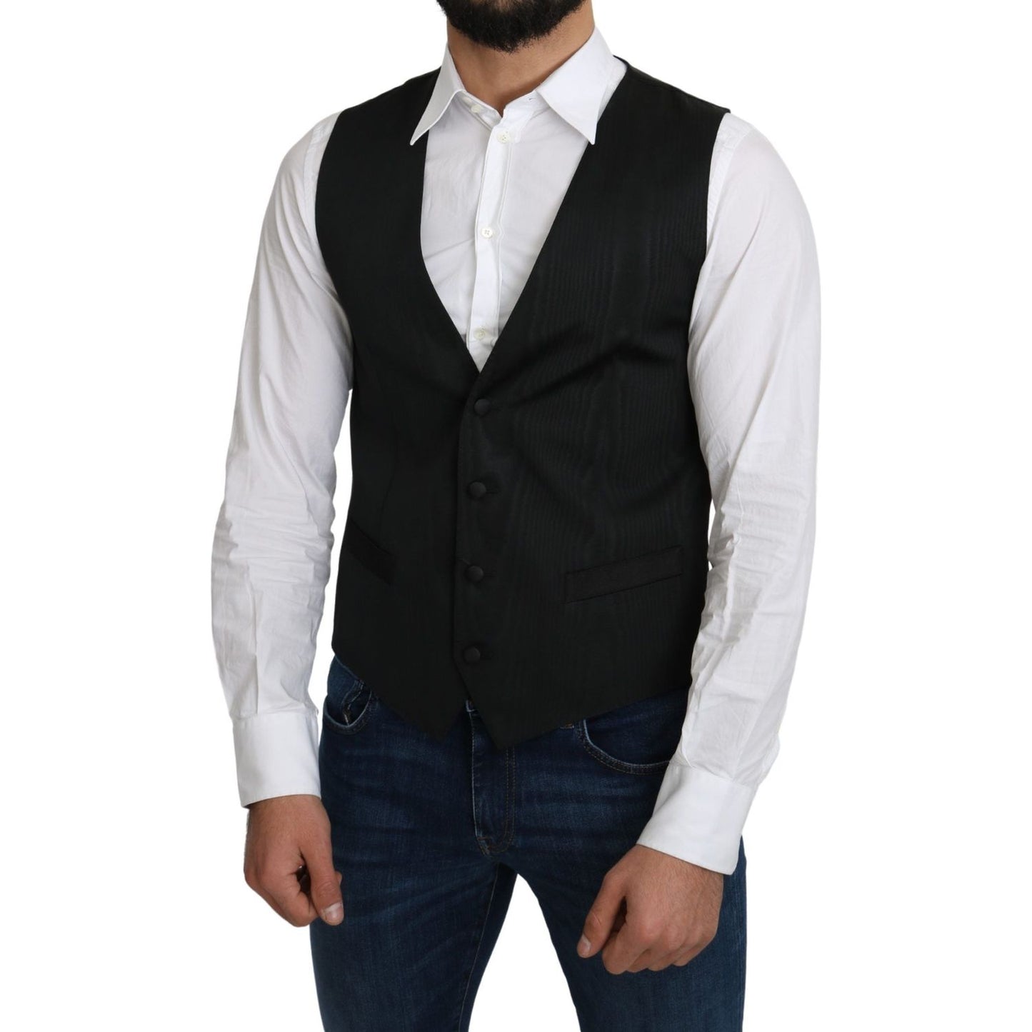 Dolce & Gabbana Elegant Silk Formal Gray Vest Dolce & Gabbana Black