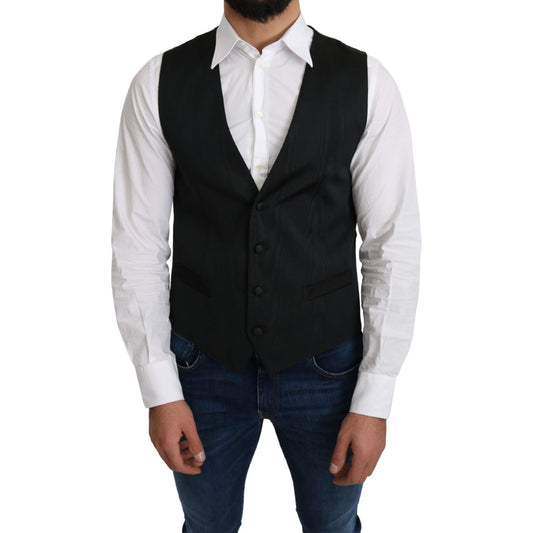 Dolce & Gabbana Elegant Silk Formal Gray Vest Dolce & Gabbana Black