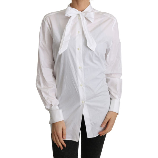 Dolce & Gabbana Elegant Scarf Neck Cotton Blouse Dolce & Gabbana Light Gray
