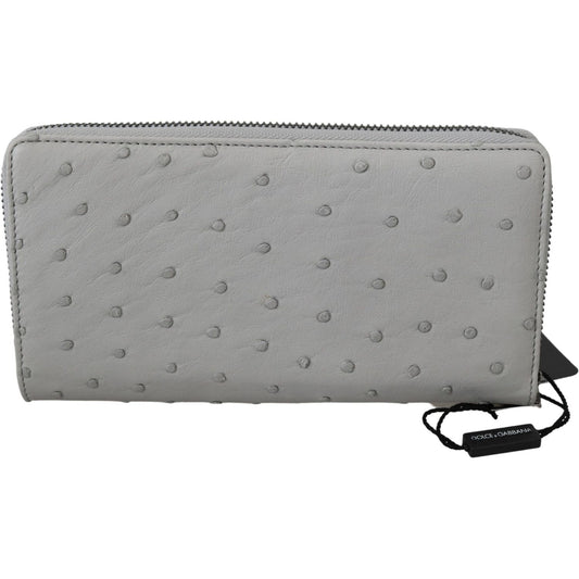 Dolce & Gabbana Elegant Ostrich Leather Continental Wallet Clutch Dolce & Gabbana Dark Gray