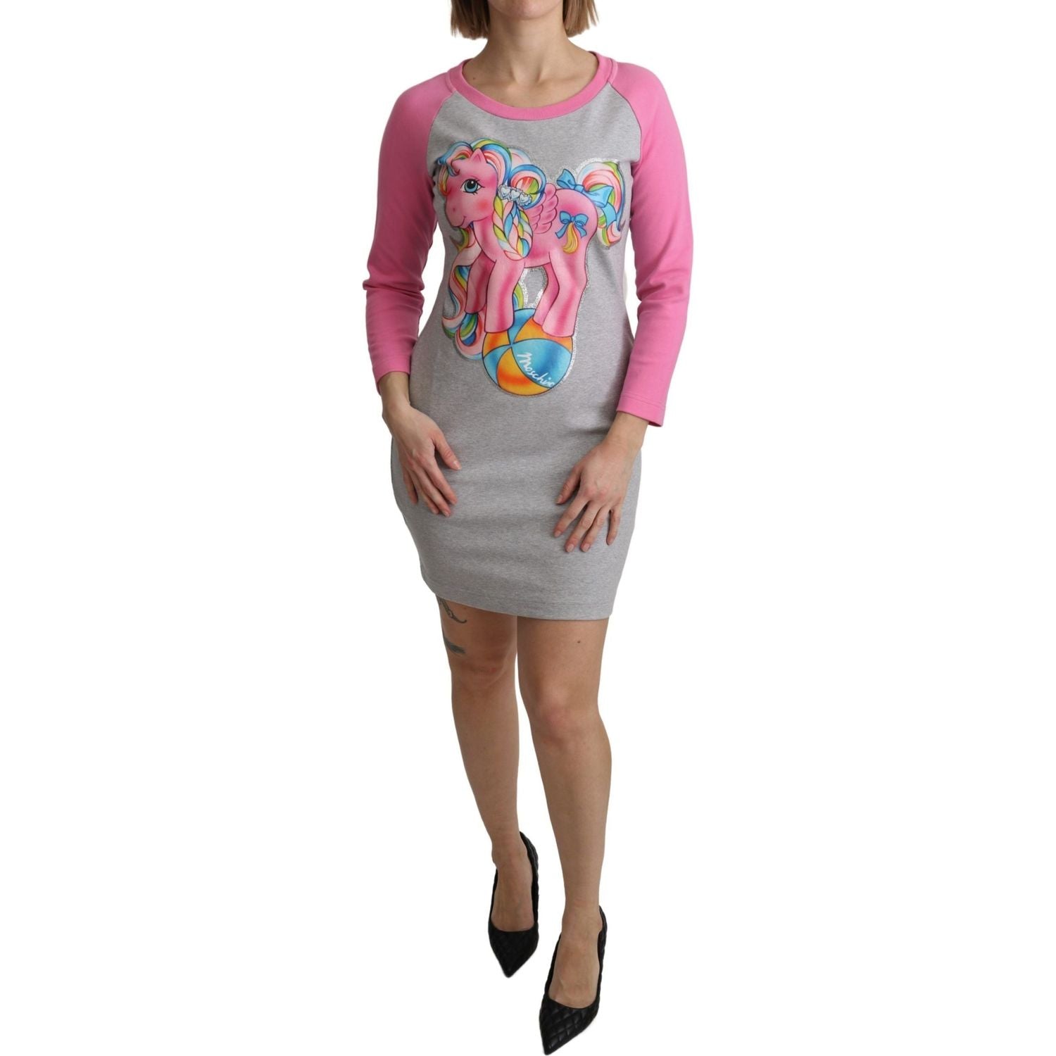 别致的灰色棉混纺 Moschino 毛衣连衣裙