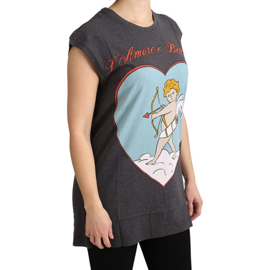 Dolce & Gabbana Elegant Gray Cotton Cap Sleeve Tee Dolce & Gabbana Dark Slate Gray