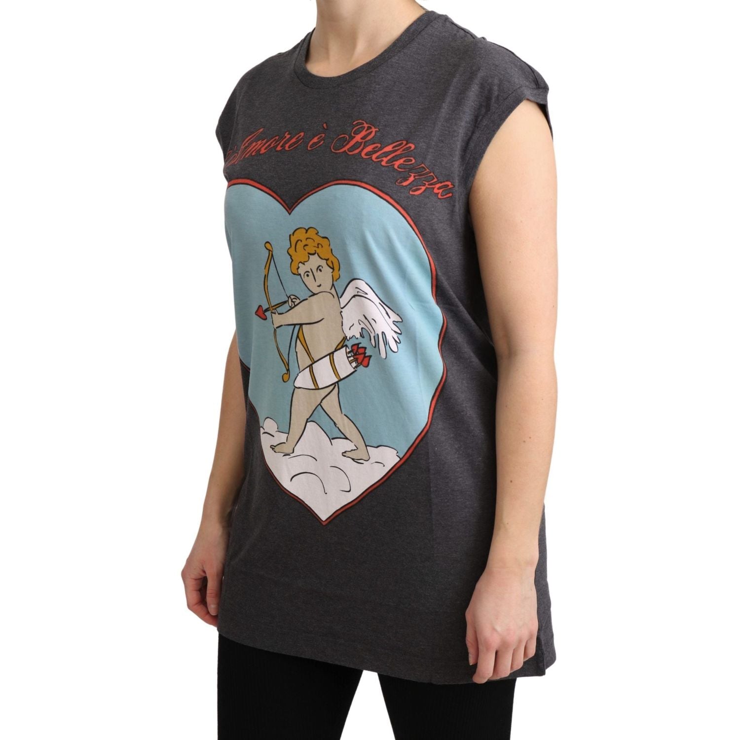 优雅灰色棉质盖袖 T 恤