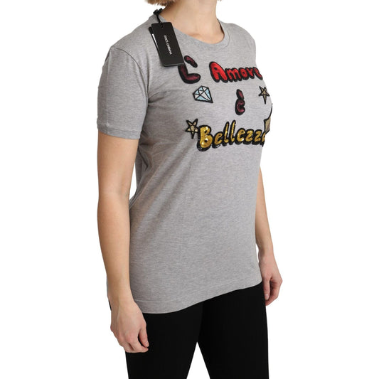 Dolce & Gabbana Sequined Motive Cotton Tee Dolce & Gabbana Dark Gray