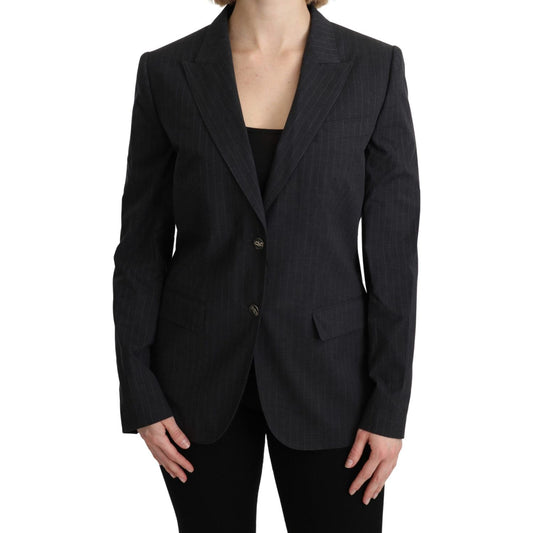 Dolce & Gabbana Elegant Gray Striped Cotton Blazer Dolce & Gabbana Black
