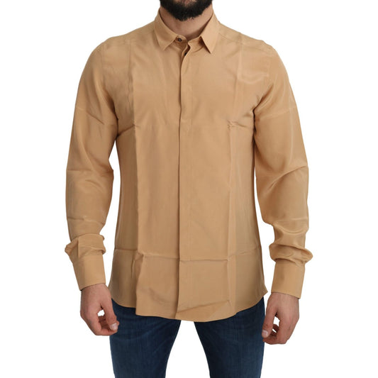 Dolce & Gabbana Elegant Yellow Silk Men's Formal Shirt Dolce & Gabbana Rosy Brown