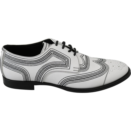 Dolce & Gabbana Elegant White Leather Derby Shoes Dolce & Gabbana Black